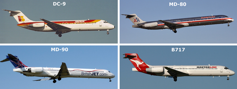 (DC-9 by Pedro Aragão; MD-80 by Tim Shaffer; MD-90 by Arpingstone; B717 by Ian Lim)